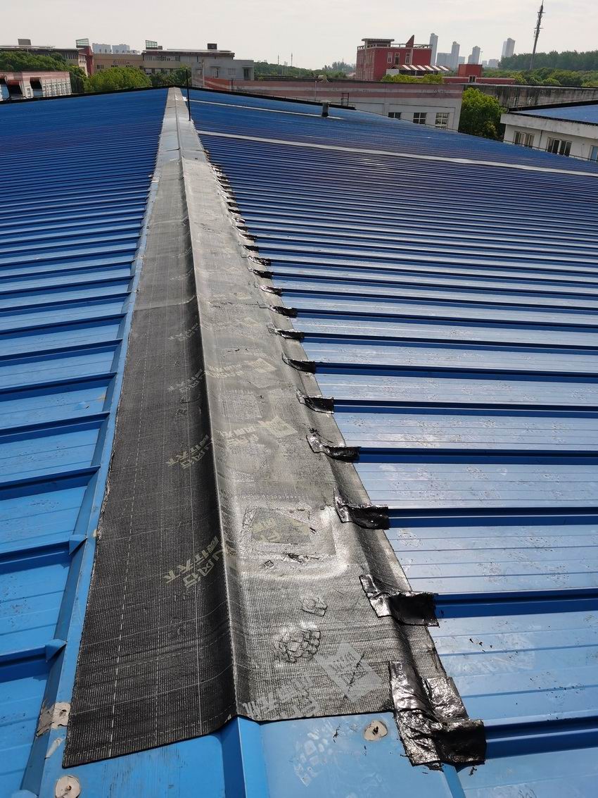 上海嘉定区兴荣路388号上汽马瑞利东北仓库彩钢瓦屋面天沟雨虹聚氢,涂料防水24