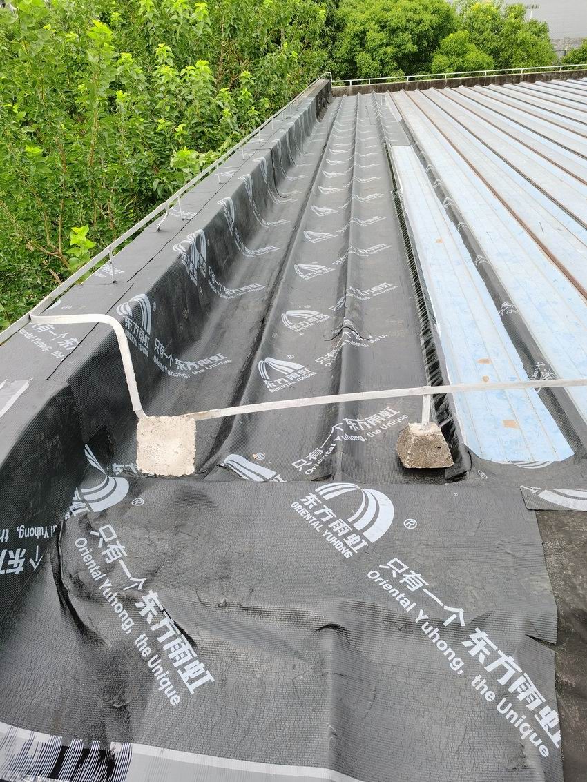 上海嘉定区兴荣路388号上汽马瑞利东北仓库彩钢瓦屋面天沟雨虹聚氢,涂料防水24